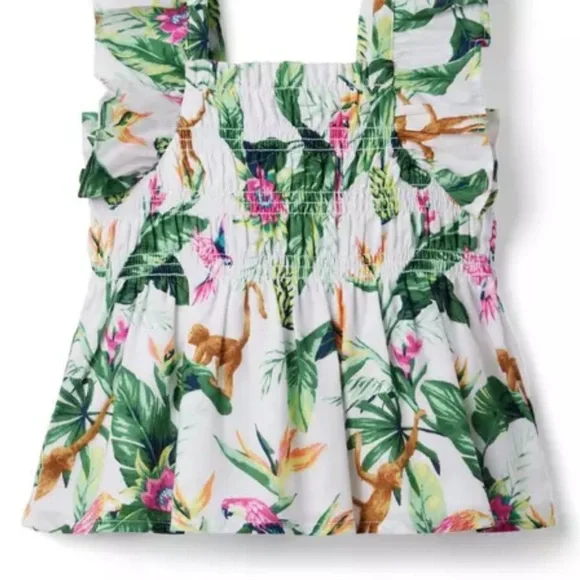 🐒 NWT Janie and Jack Tropical Jungle Smocked Ruffle Cropped Top Size 3 - Picture 2 of 9